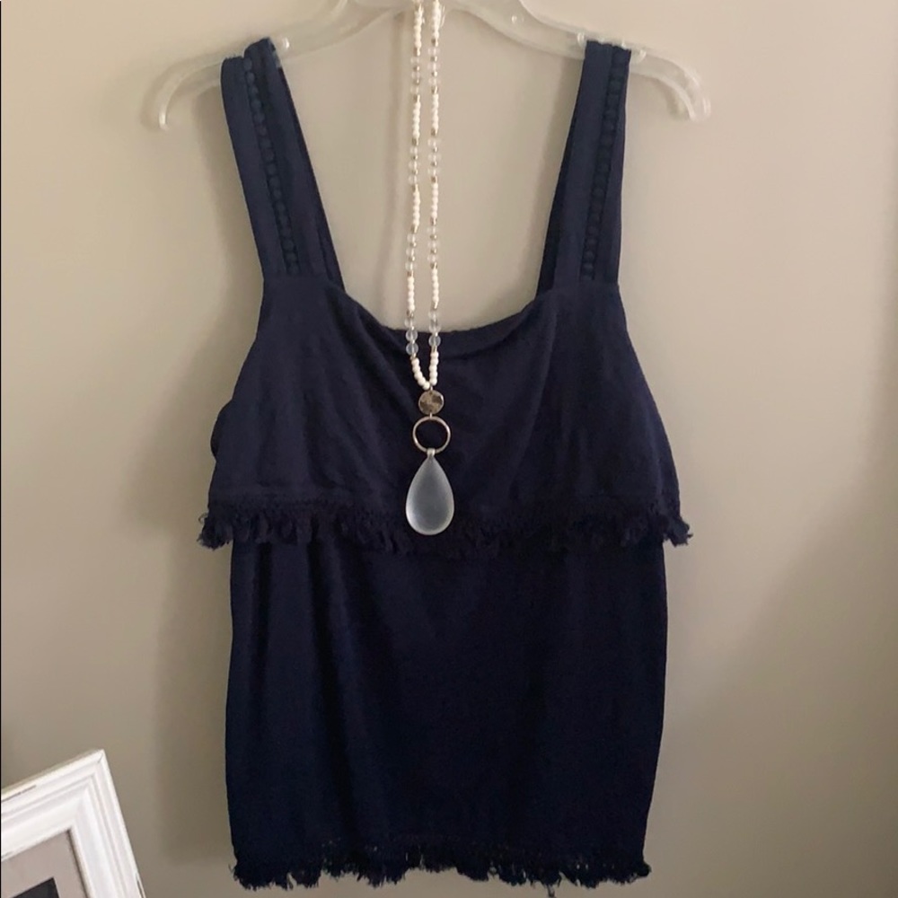 Super cute! Navy ruffle tank top!